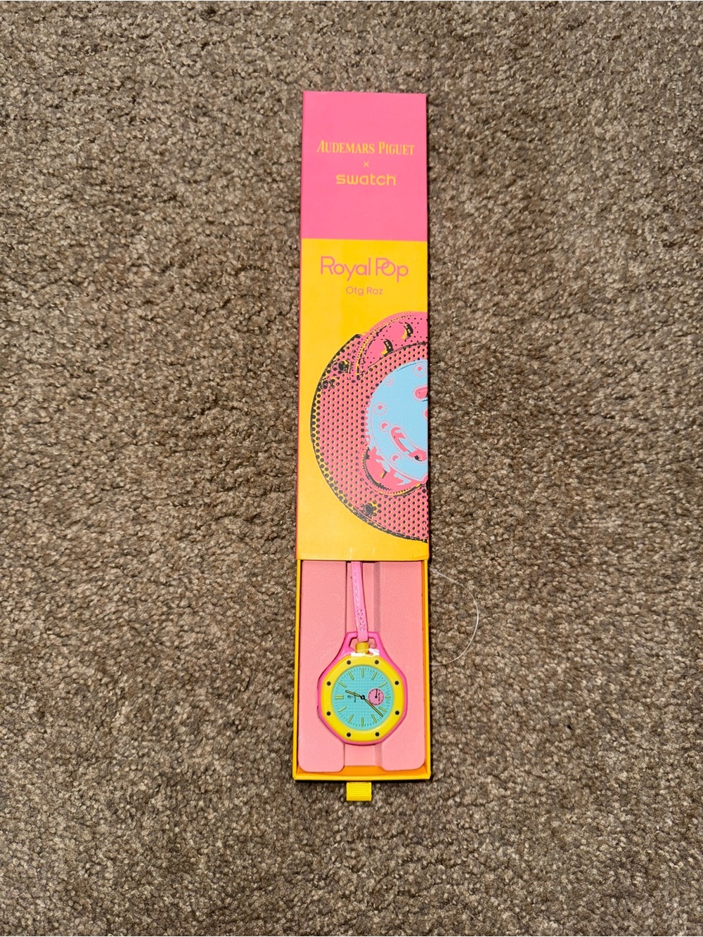 Ap x swatch Pink and Yellow Silicone Watch Bag Charm custom wrist mod - Picture 3 of 3